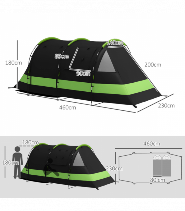 Outsunny Blackout Camping Tent with Bedroom & Living Room for 4-5 Person, Black