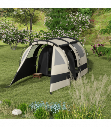 Outsunny Blackout Camping Tent with Bedroom & Living Room for 4-5 Person, Khaki
