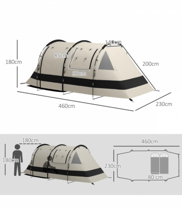 Outsunny Blackout Camping Tent with Bedroom & Living Room for 4-5 Person, Khaki