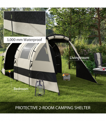 Outsunny Blackout Camping Tent with Bedroom & Living Room for 4-5 Person, Khaki