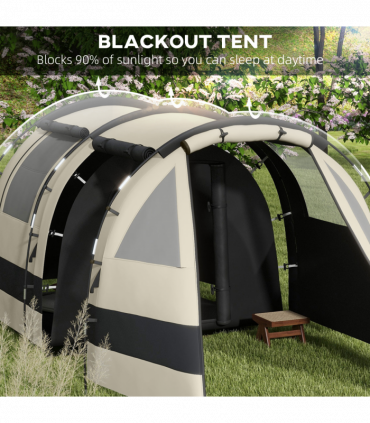 Outsunny Blackout Camping Tent with Bedroom & Living Room for 4-5 Person, Khaki