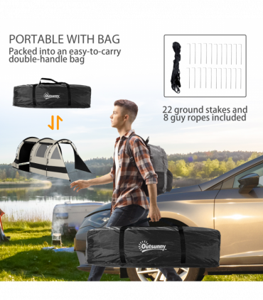 Outsunny Blackout Camping Tent with Bedroom & Living Room for 4-5 Person, Khaki