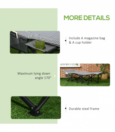 Outsunny Camping Bed w/ Carry Bag, Magazine Bag & Cup Holder, Black