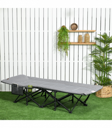 Outsunny Camping Bed w/ Carry Bag, Magazine Bag & Cup Holder, Black