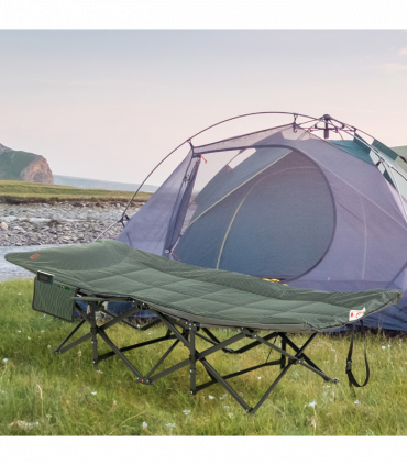 Outsunny Camping Bed w/ Carry Bag, Magazine Bag & Cup Holder, Grey