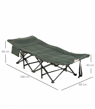 Outsunny Camping Bed w/ Carry Bag, Magazine Bag & Cup Holder, Grey