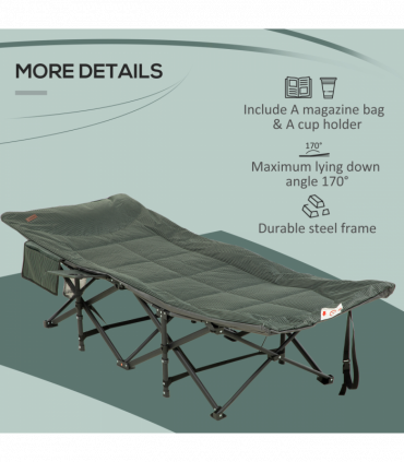 Outsunny Camping Bed w/ Carry Bag, Magazine Bag & Cup Holder, Grey