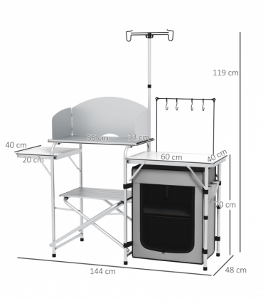 Outsunny Camping Kitchen with Cupboard Folding Camping Table with Carrying Bag