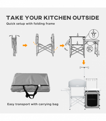 Outsunny Camping Kitchen with Cupboard Folding Camping Table with Carrying Bag