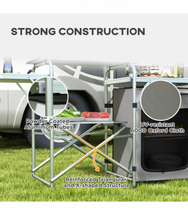 Outsunny Camping Kitchen with Cupboard Folding Camping Table with Carrying Bag