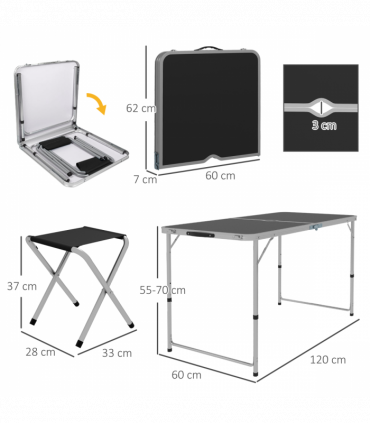 Outsunny Camping Table and Chairs Outdoor Indoor Use for BBQ Picnic Garden