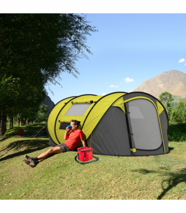 Outsunny Camping Tent Dome Pop-up Tent with Windows for 4-5 Person Yellow