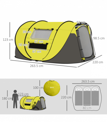 Outsunny Camping Tent Dome Pop-up Tent with Windows for 4-5 Person Yellow