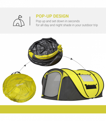 Outsunny Camping Tent Dome Pop-up Tent with Windows for 4-5 Person Yellow