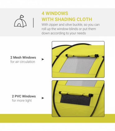 Outsunny Camping Tent Dome Pop-up Tent with Windows for 4-5 Person Yellow