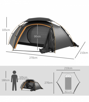 Outsunny Camping Tent Dome Tent with Removable Rainfly for 1-2 Man, Grey