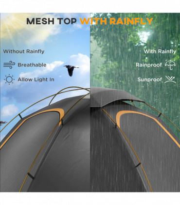 Outsunny Camping Tent Dome Tent with Removable Rainfly for 1-2 Man, Grey