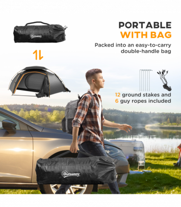 Outsunny Camping Tent Dome Tent with Removable Rainfly for 1-2 Man, Grey