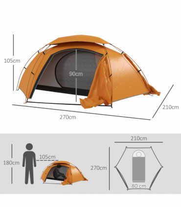 Outsunny Camping Tent Dome Tent with Removable Rainfly for 1-2 Man, Orange