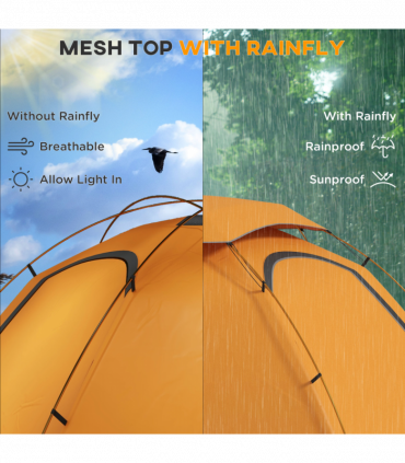 Outsunny Camping Tent Dome Tent with Removable Rainfly for 1-2 Man, Orange