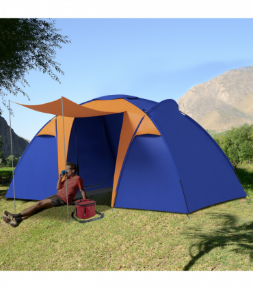 Outsunny Camping Tent with 2 Bedroom, Living Area and Awning for 4-6 Person