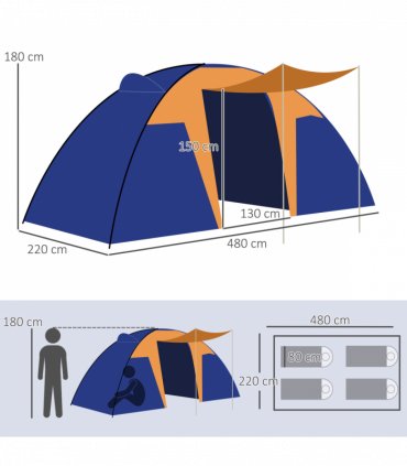 Outsunny Camping Tent with 2 Bedroom, Living Area and Awning for 4-6 Person