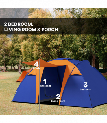 Outsunny Camping Tent with 2 Bedroom, Living Area and Awning for 4-6 Person