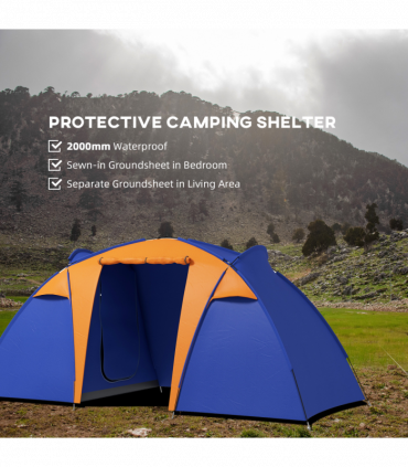 Outsunny Camping Tent with 2 Bedroom, Living Area and Awning for 4-6 Person