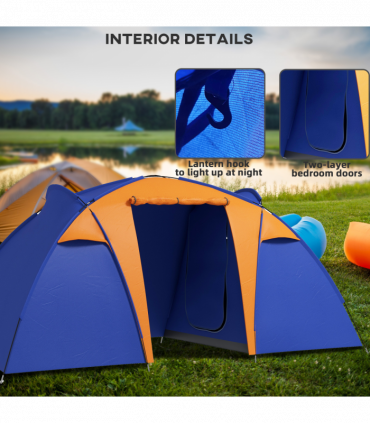 Outsunny Camping Tent with 2 Bedroom, Living Area and Awning for 4-6 Person