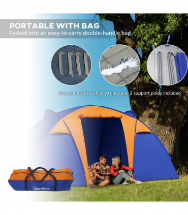 Outsunny Camping Tent with 2 Bedroom, Living Area and Awning for 4-6 Person