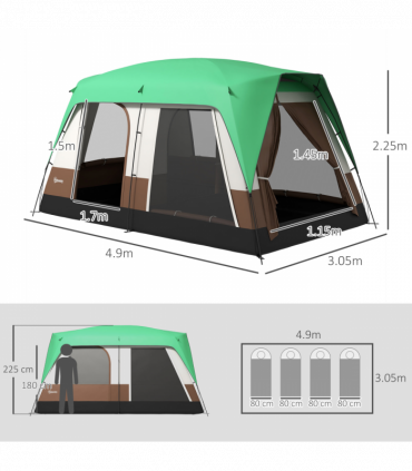 Outsunny Camping Tent with 3000mm Waterproof Rainfly & Screen Panels, Green