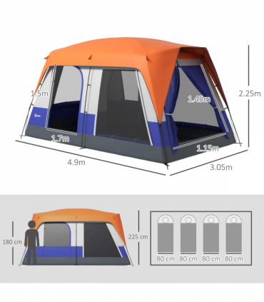 Outsunny Camping Tent with 3000mm Waterproof Rainfly & Screen Panels, Orange