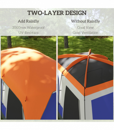 Outsunny Camping Tent with 3000mm Waterproof Rainfly & Screen Panels, Orange