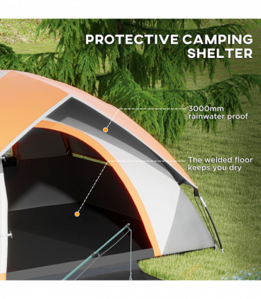 Outsunny Camping Tent, 4-5 Man Family Tent, Grey and Orange