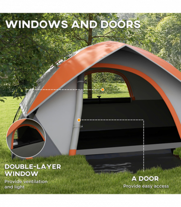 Outsunny Camping Tent, 4-5 Man Family Tent, Grey and Orange