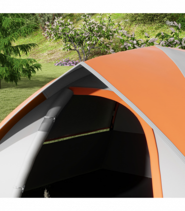 Outsunny Camping Tent, 4-5 Man Family Tent, Grey and Orange