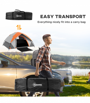 Outsunny Camping Tent, 4-5 Man Family Tent, Grey and Orange