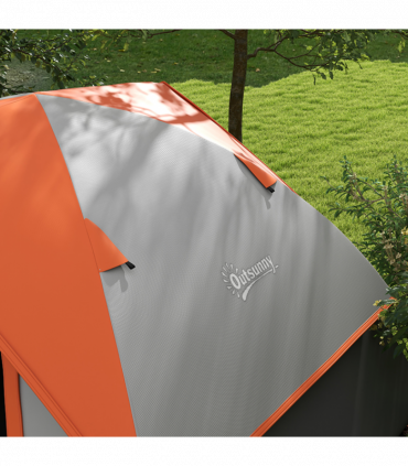 Outsunny Camping Tent, 4-5 Man Family Tent, Grey and Orange
