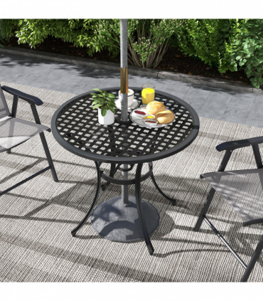 Outsunny Cast Aluminium Bistro Table with Umbrella Hole for Balcony, Black