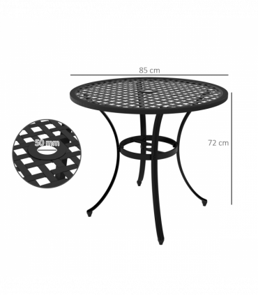 Outsunny Cast Aluminium Bistro Table with Umbrella Hole for Balcony, Black