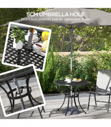 Outsunny Cast Aluminium Bistro Table with Umbrella Hole for Balcony, Black