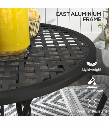 Outsunny Cast Aluminium Bistro Table with Umbrella Hole for Balcony, Black