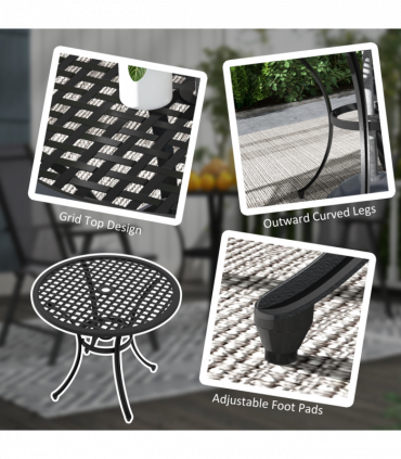Outsunny Cast Aluminium Bistro Table with Umbrella Hole for Balcony, Black