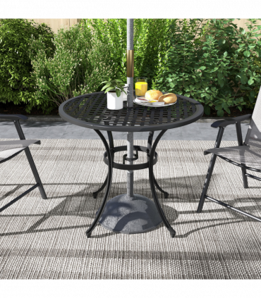Outsunny Cast Aluminium Bistro Table with Umbrella Hole for Balcony, Black