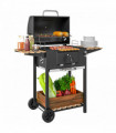 Outsunny Charcoal BBQ Grill with Warming Rack 3 Shelves Temperature Gauge