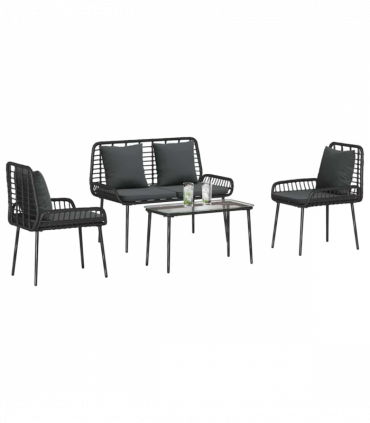 Garden Furniture Set with Cushion 4 pcs Brown, Black, Cream