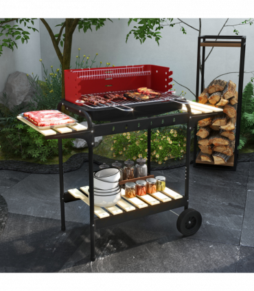 Outsunny Charcoal Barbecue BBQ Grill Trolley W/ 5-level Grill Height Ash Catcher