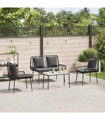 Garden Furniture Set with Cushion 4 pcs Brown, Black, Cream