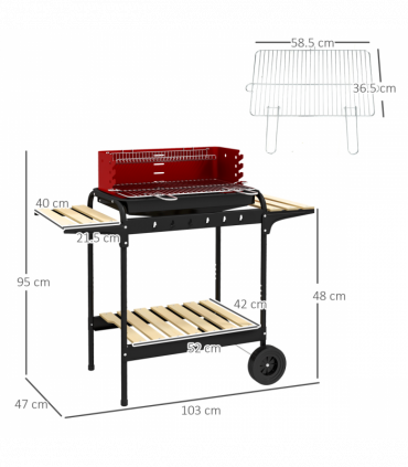 Outsunny Charcoal Barbecue BBQ Grill Trolley W/ 5-level Grill Height Ash Catcher