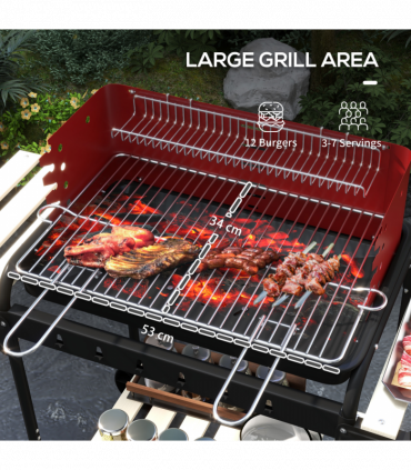 Outsunny Charcoal Barbecue BBQ Grill Trolley W/ 5-level Grill Height Ash Catcher